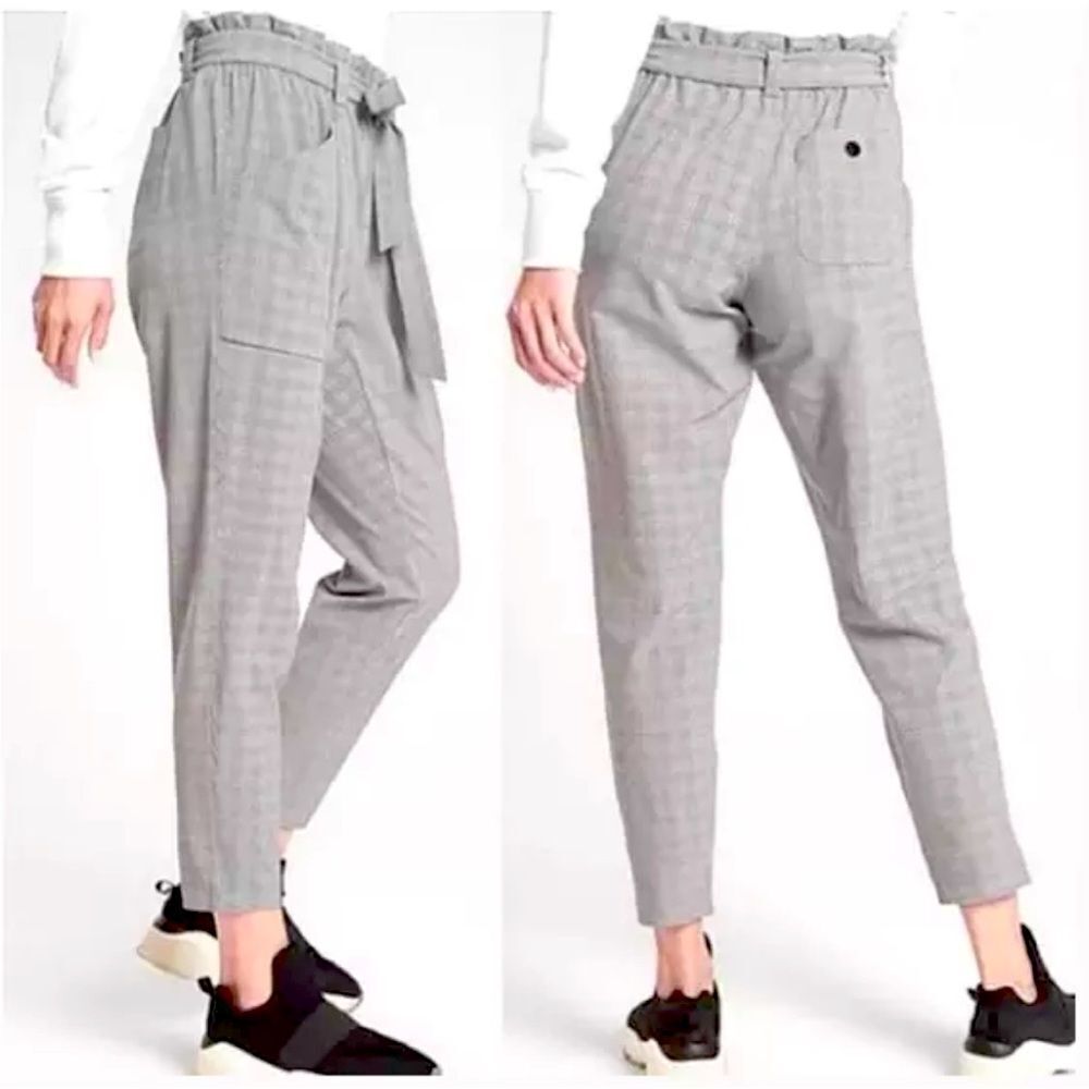 Athleta Plaid Skyline Career Pants Tie Waist Pull On Black White Plaid Size 6